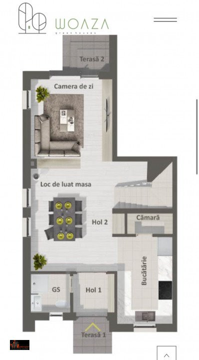 Casă duplex 3 camere 127,66 mp - Proiect Woaza - str. Stefan cel Mare, Zalău